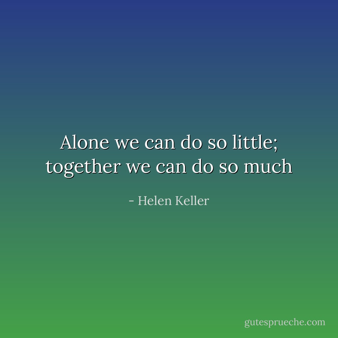 Alone we can do so little; together we can do so much - Helen Keller