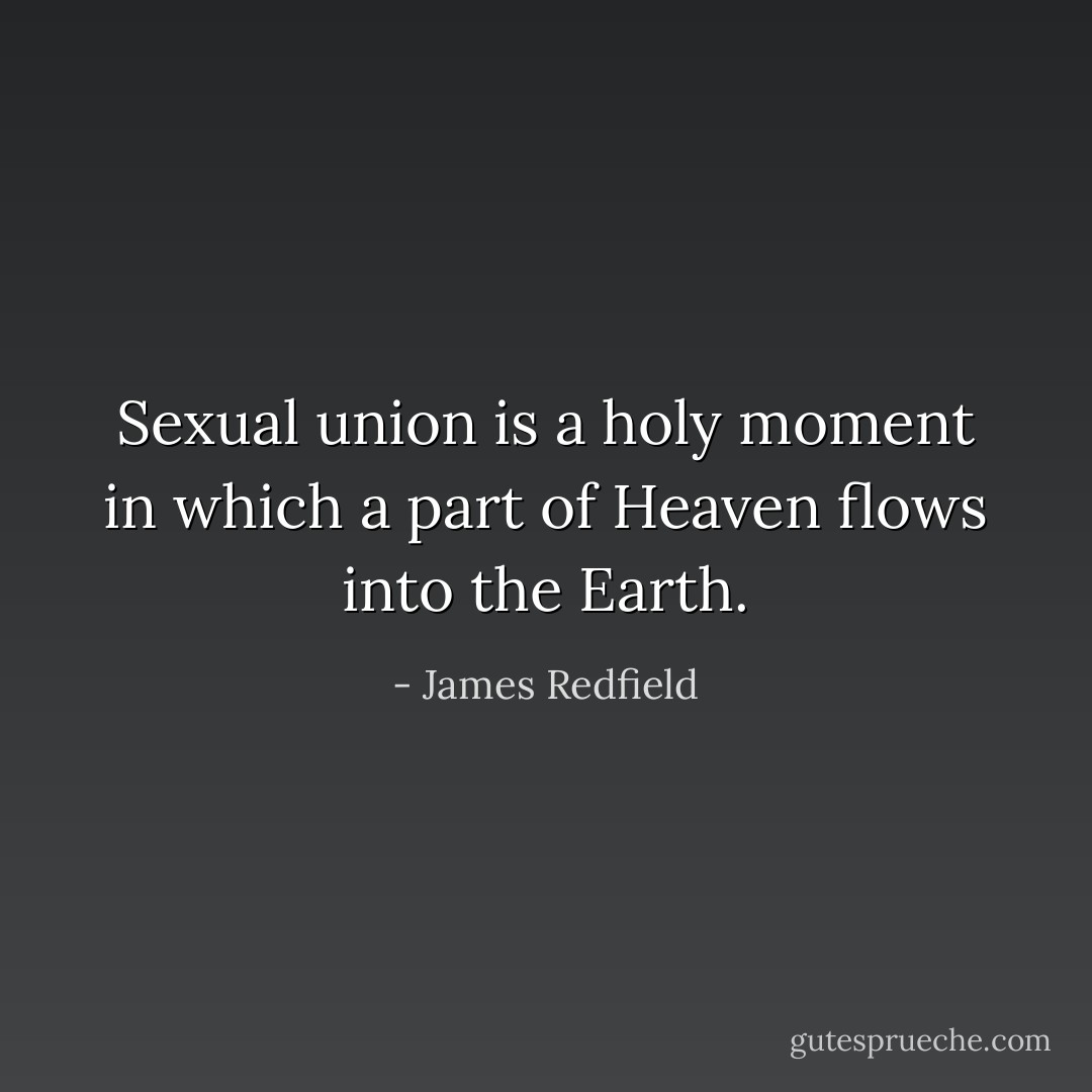 Sexual union is a holy moment in which a part of Heaven flows into the Earth. - James Redfield