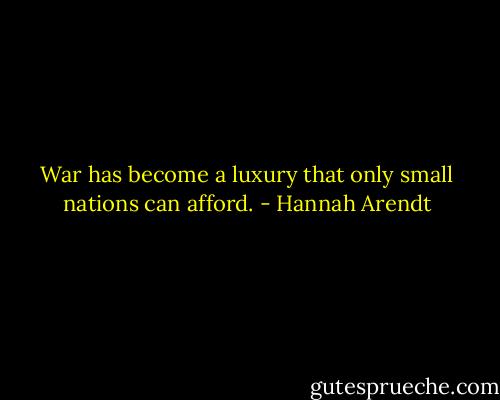 War has become a luxury that only small nations can afford. - Hannah Arendt