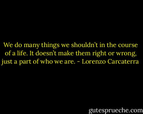We do many things we shouldn’t in the course of a life. It doesn’t make them right or wrong, just a part of who we are. - Lorenzo Carcaterra
