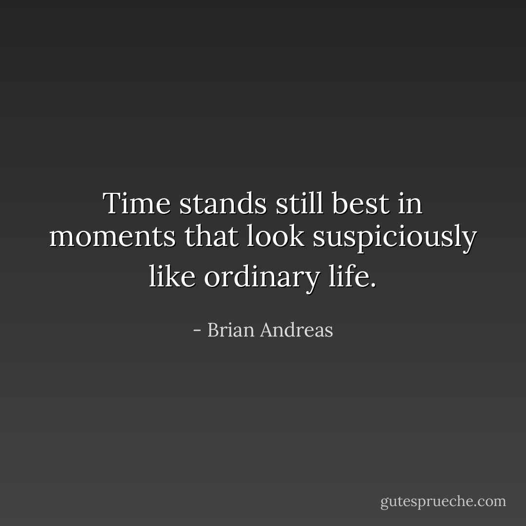 Time stands still best in moments that look suspiciously like ordinary life. - Brian Andreas