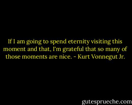 If I am going to spend eternity visiting this moment and that, I'm grateful that so many of those moments are nice. - Kurt Vonnegut Jr.