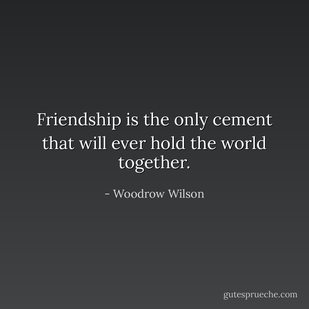 Friendship is the only cement that will ever hold the world together. - Woodrow Wilson