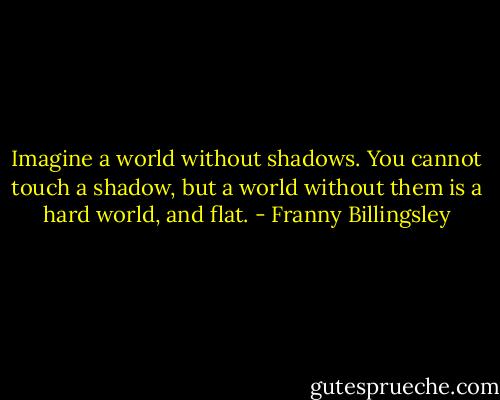 Imagine a world without shadows. You cannot touch a shadow, but a world without them is a hard world, and flat. - Franny Billingsley