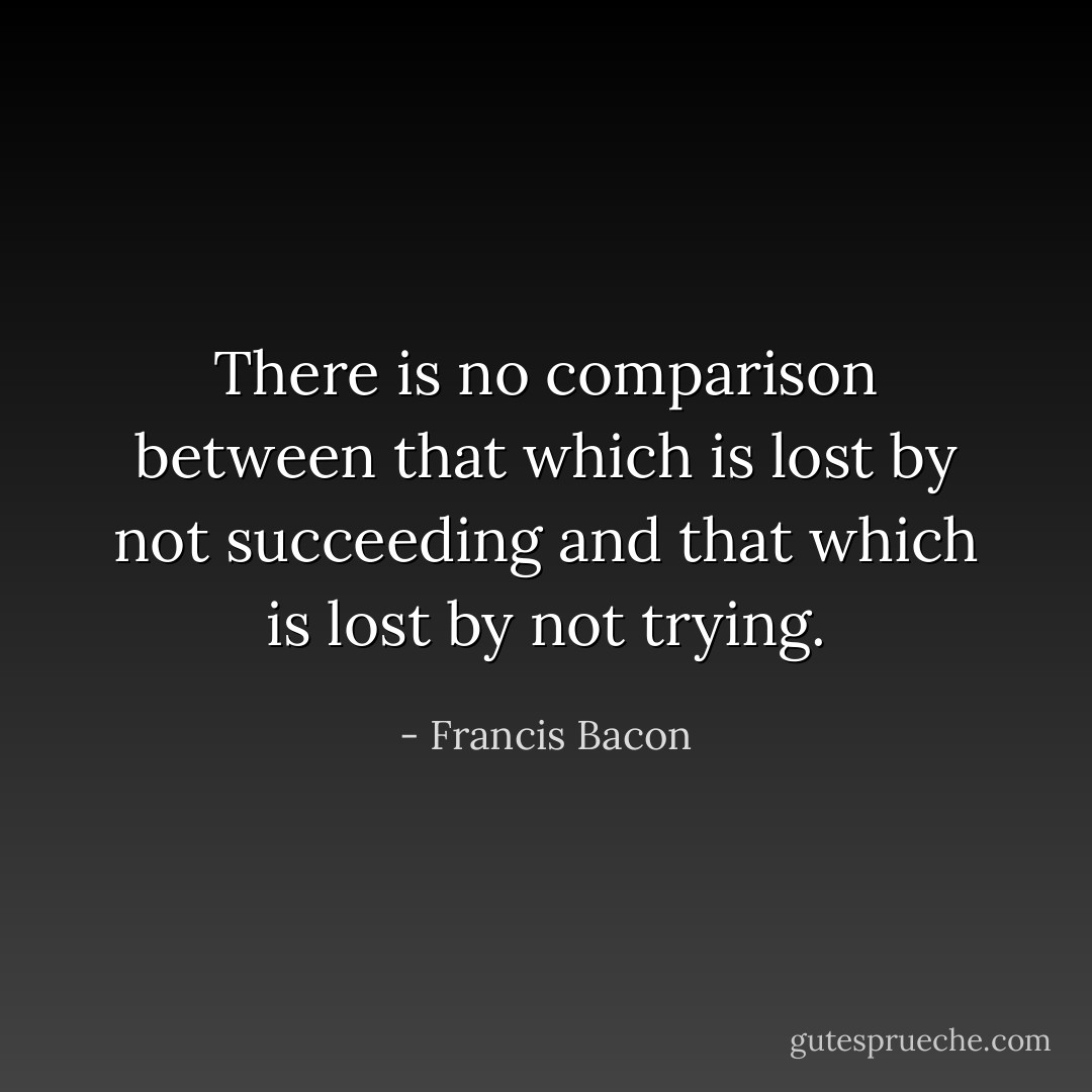 There is no comparison between that which is lost by not succeeding and that which is lost by not trying. - Francis Bacon