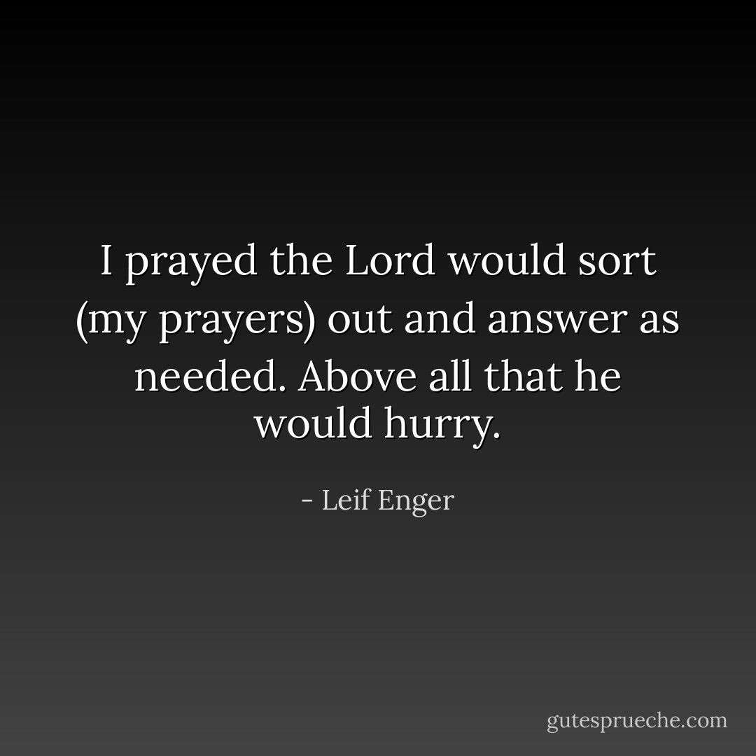 I prayed the Lord would sort (my prayers) out and answer as needed. Above all that he would hurry. - Leif Enger