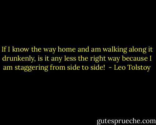 If I know the way home and am walking along it drunkenly, is it any less the right way because I am staggering from side to side!  - Leo Tolstoy
