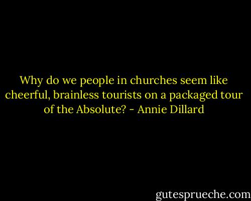 Why do we people in churches seem like cheerful, brainless tourists on a packaged tour of the Absolute? - Annie Dillard