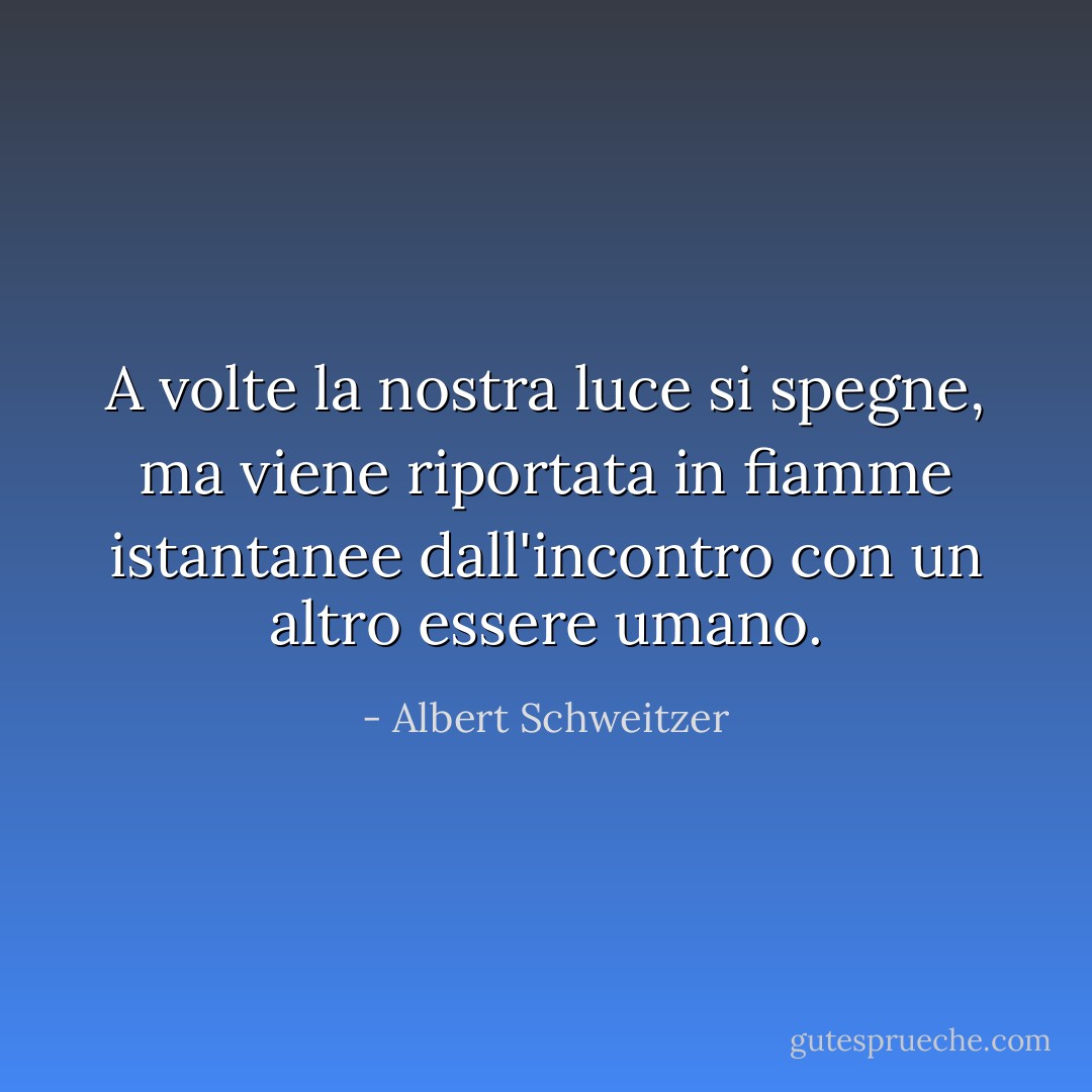 A volte la nostra luce si spegne, ma viene riportata in fiamme istantanee dall'incontro con un altro essere umano. - Albert Schweitzer