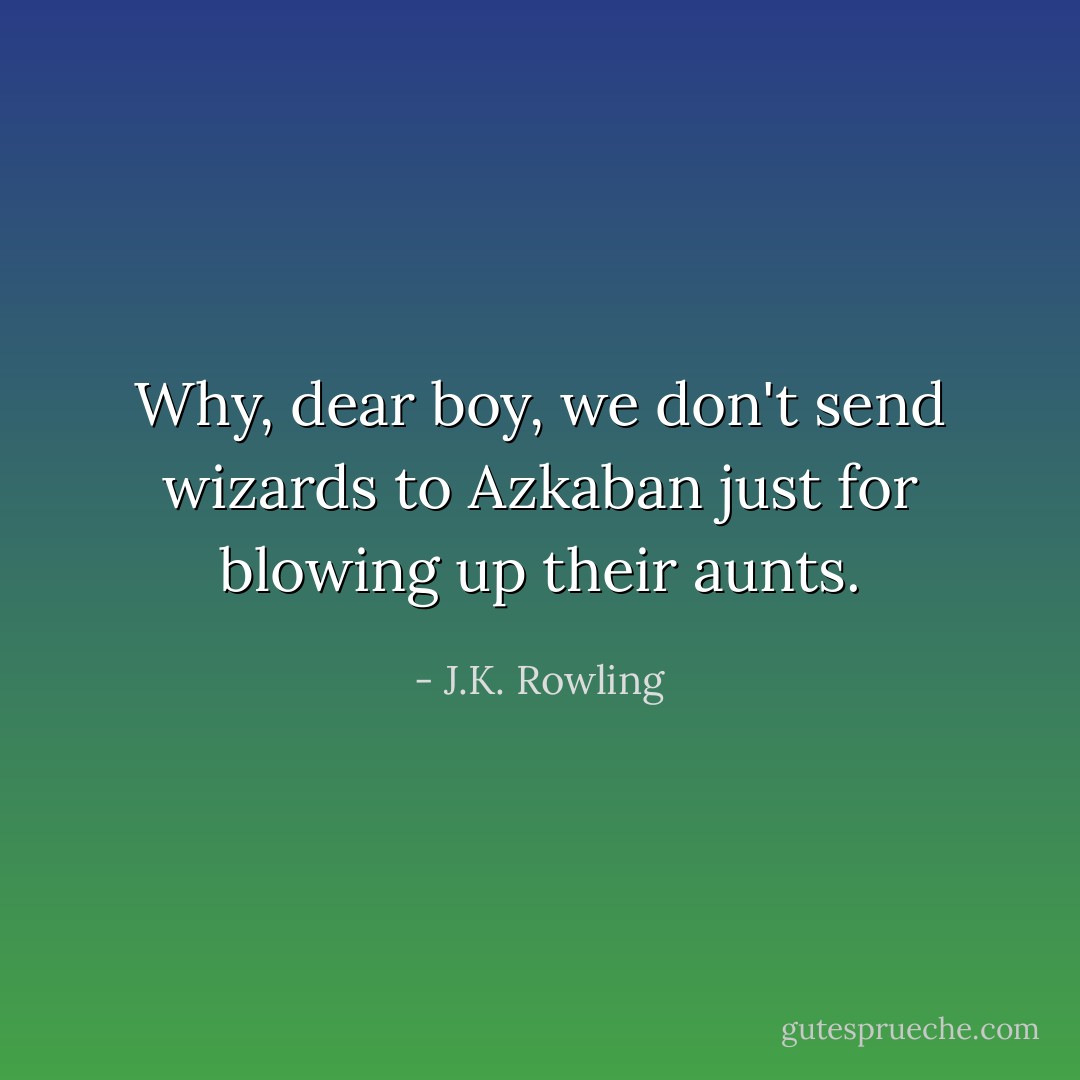 Why, dear boy, we don't send wizards to Azkaban just for blowing up their aunts. - J.K. Rowling